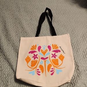 Avon Cream Tote with Orange and Pink Floral Design